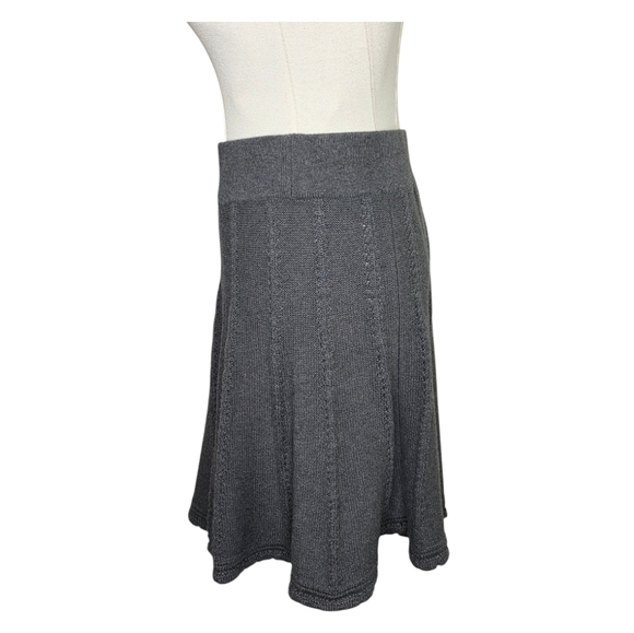 Cabi Gray Knit Flared A-Line Skirt Small | Scallop Hem Cotton Sweater Skirt - Picture 5 of 9